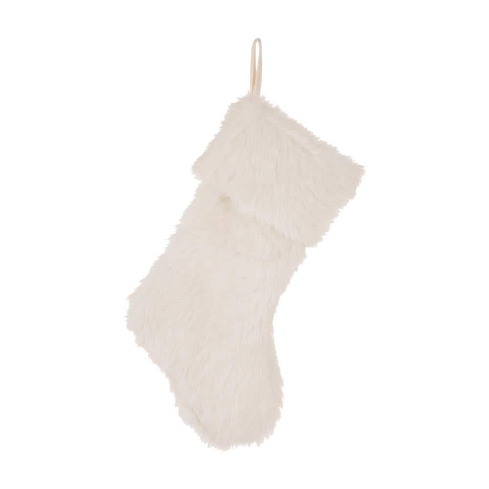 Glitzhome 21 in. White Plush Polyester Christmas Stocking