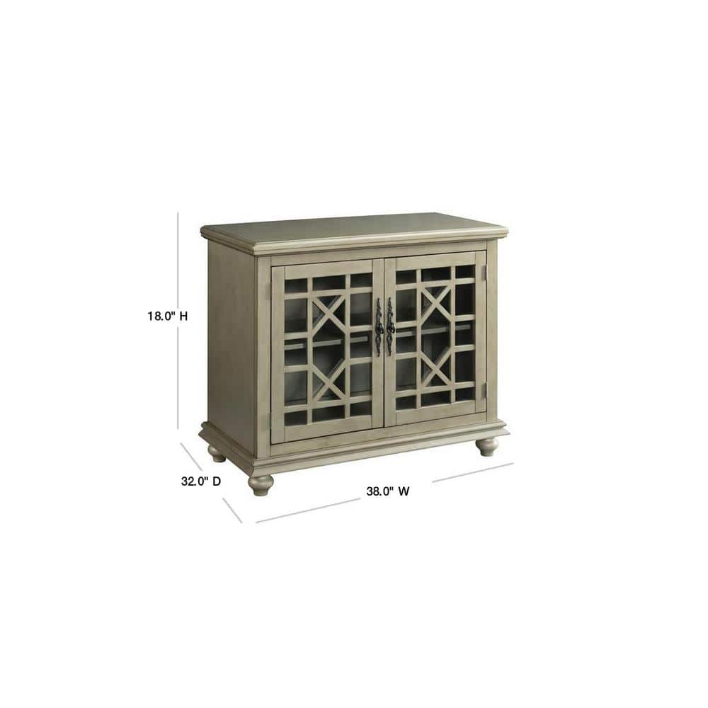 Parisian Antique Market Inspired 38" TV Stand with Trellis Glass Doors, Antique Silver
