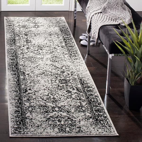 SAFAVIEH Adirondack Gray/Black 3 ft. x 16 ft. Border Distressed Runner ...