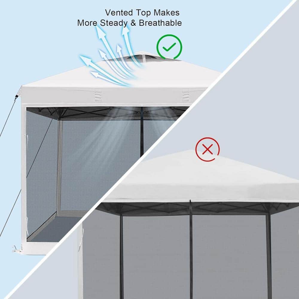 White 10 ft. x 10 ft. Outdoor Pop-Up Canopy Tent with Black Mesh Walls and Roller Bag