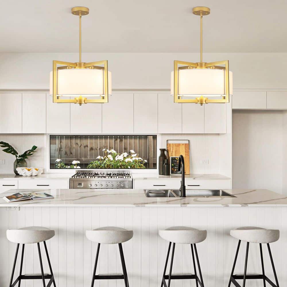 4-Light Gold Drum Chandelier with Fabric Shade for Dining Room, Kitchen lsland, Living Room,Bedroom and Foyer price history on PriceWatchPro