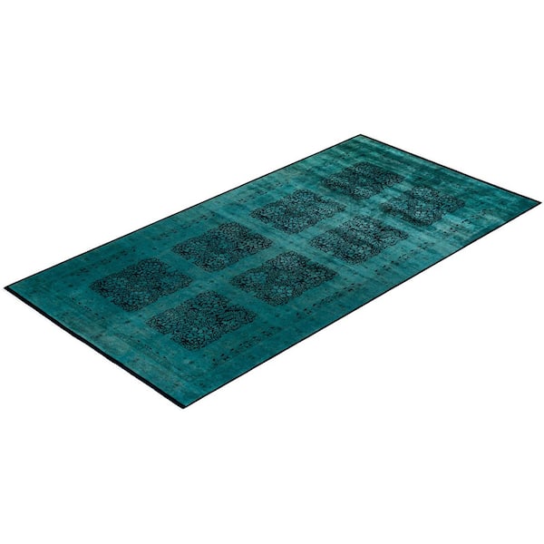 Overdyed Blue 6 x 12 Wool Indoor Area Rug
