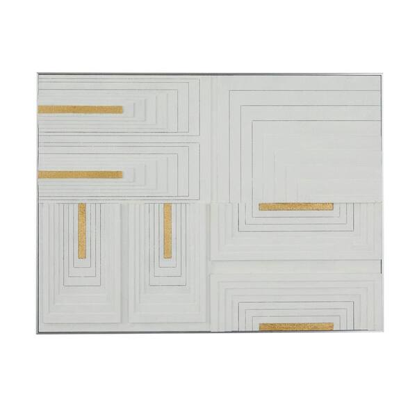 Litton Lane 1- Panel Geometric 3D Lines Framed Wall Art with Silver Frame 40 in. x 30 in.