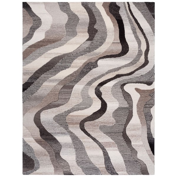 Ebony 9 ft. x 12 ft. Gray/Ivory Wavy Stripe Area Rug