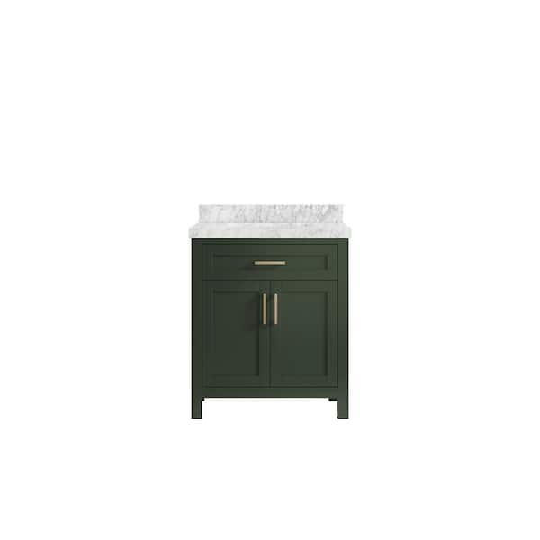 Willow Collections Cambridge 30 in. W x 22 in. D x 36 in. H Bath Vanity in Pewter Green with 2 in Carrara Marble Top