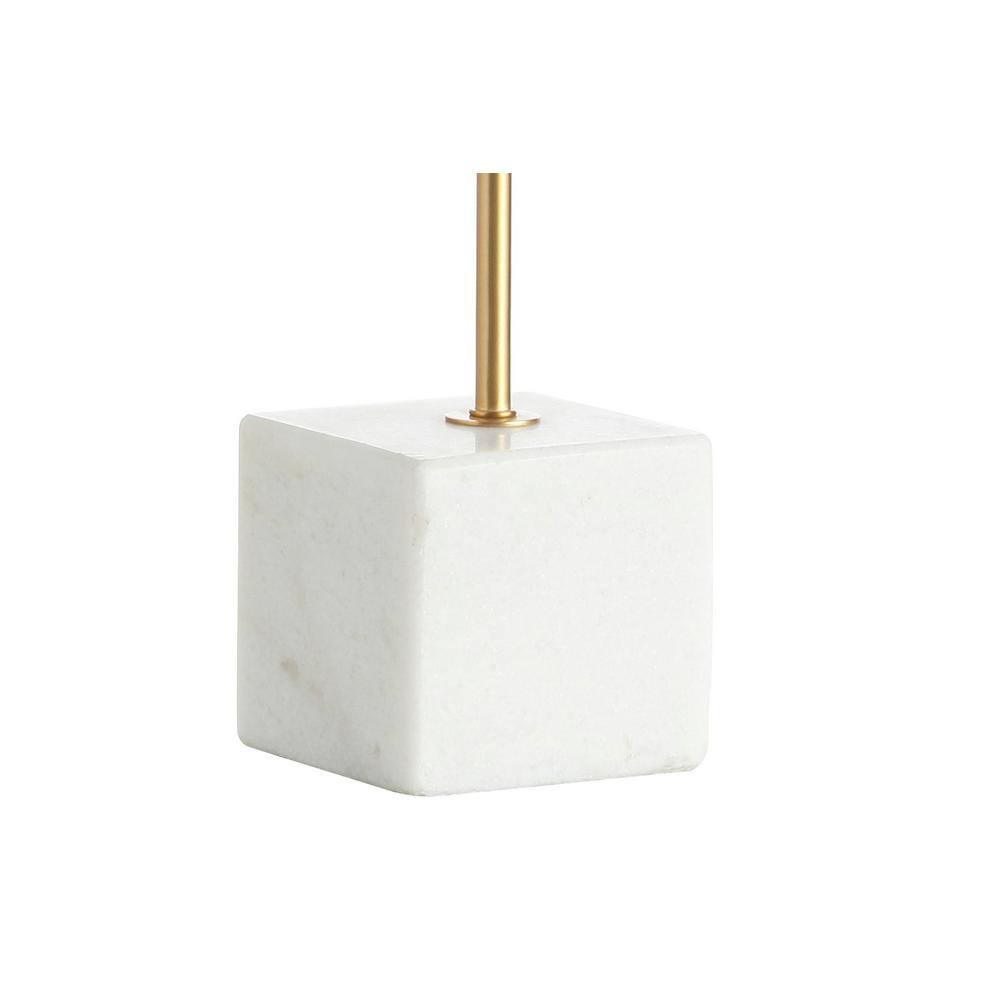 White Marble and Brass Arc Table Lamp with Cotton Shade