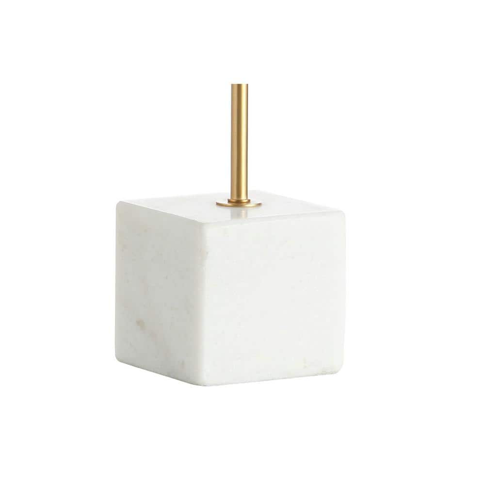 White Marble and Brass Arc Table Lamp with Cotton Shade