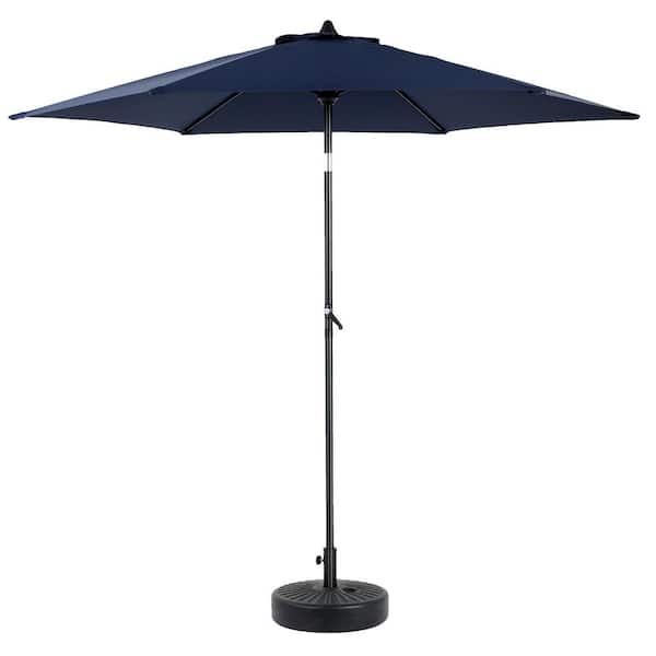 9 ft. Steel Outdoor Market Patio Umbrella Crank and Tilt Umbrella Without Base in Navy Blue