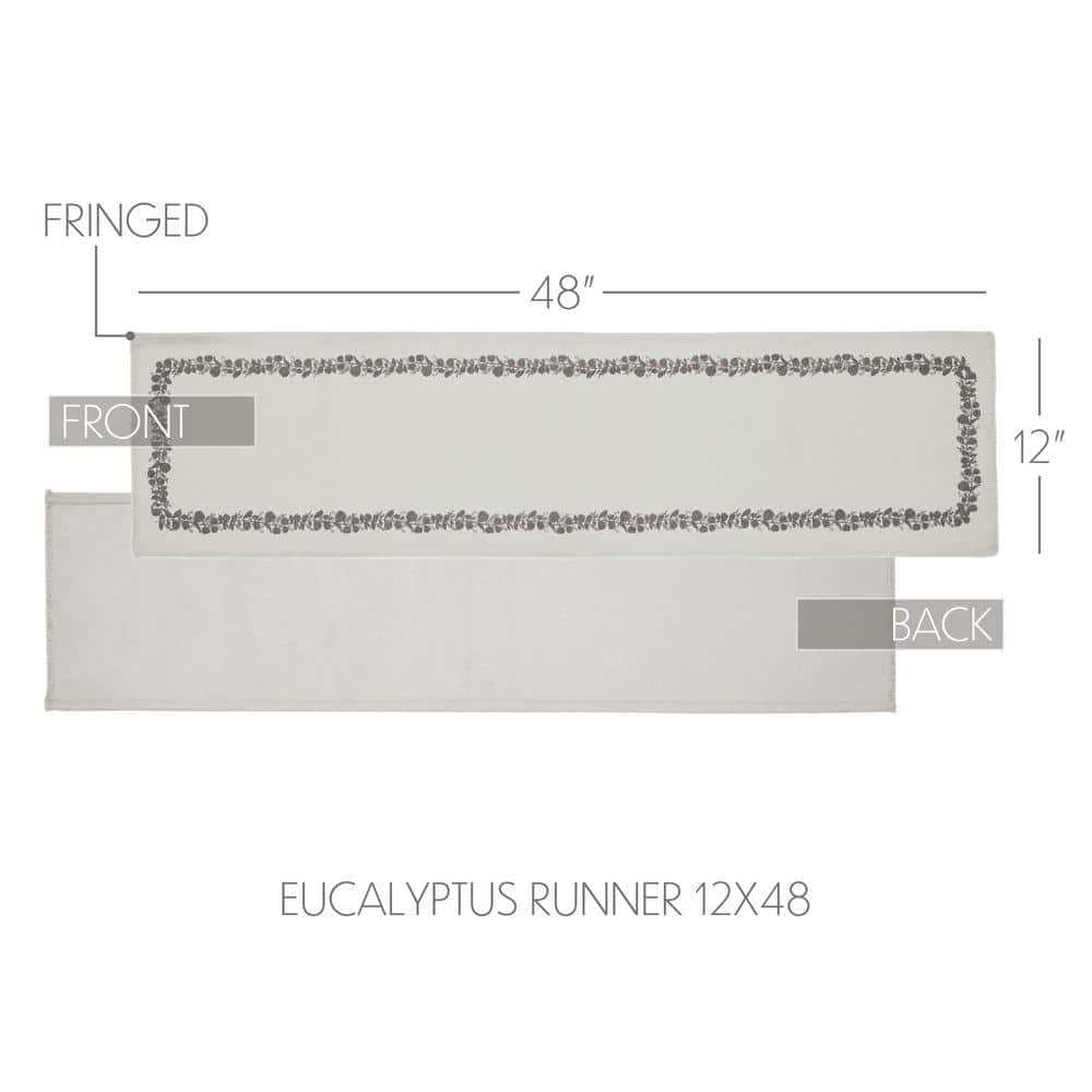Soft White Cotton Table Runner with Eucalyptus Pattern, 12x48