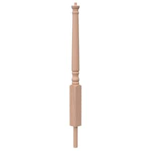 Stair Parts 4063 43 in. x 3 in. Unfinished Red Oak Pin Top Volute with Round Bottom Newel Post for Stair Remodel