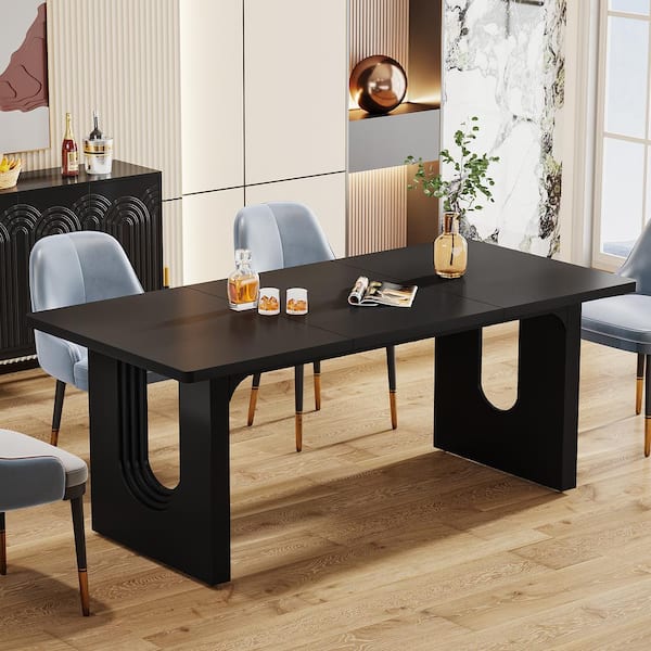 BYBLIGHT Black Engineered Wood 70.9 in. Pedestal Dining Table Seating 6. Large Kitchen Table for Dining Room
