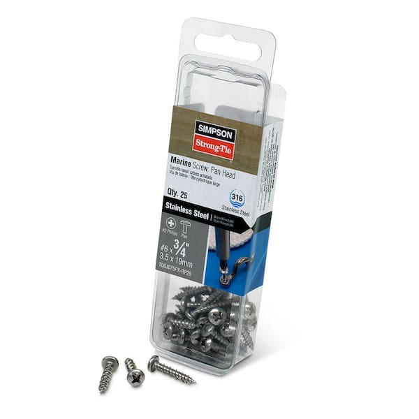 #6 x 3/4 in. #2 Phillips Drive, Pan Head, Type 316 Stainless Steel Marine Screw (25-Pack)
