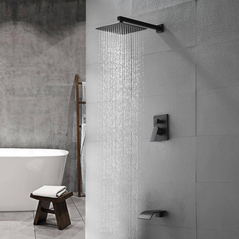 Matte Black Square Rain Shower Faucet Set with Lever Handle