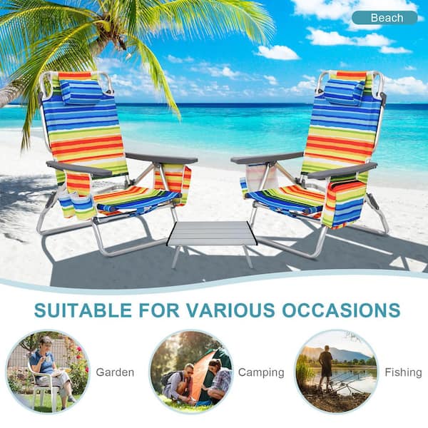 Costway 2-Pack Folding Backpack Beach Chair Table Set 5-Position Outdoor Reclining Chair Yellow