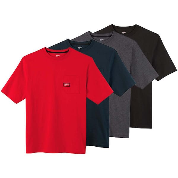 Milwaukee Men's Small Multi-Color Heavy-Duty Cotton/Polyester Short-Sleeve Pocket T-Shirt (4-Pack)