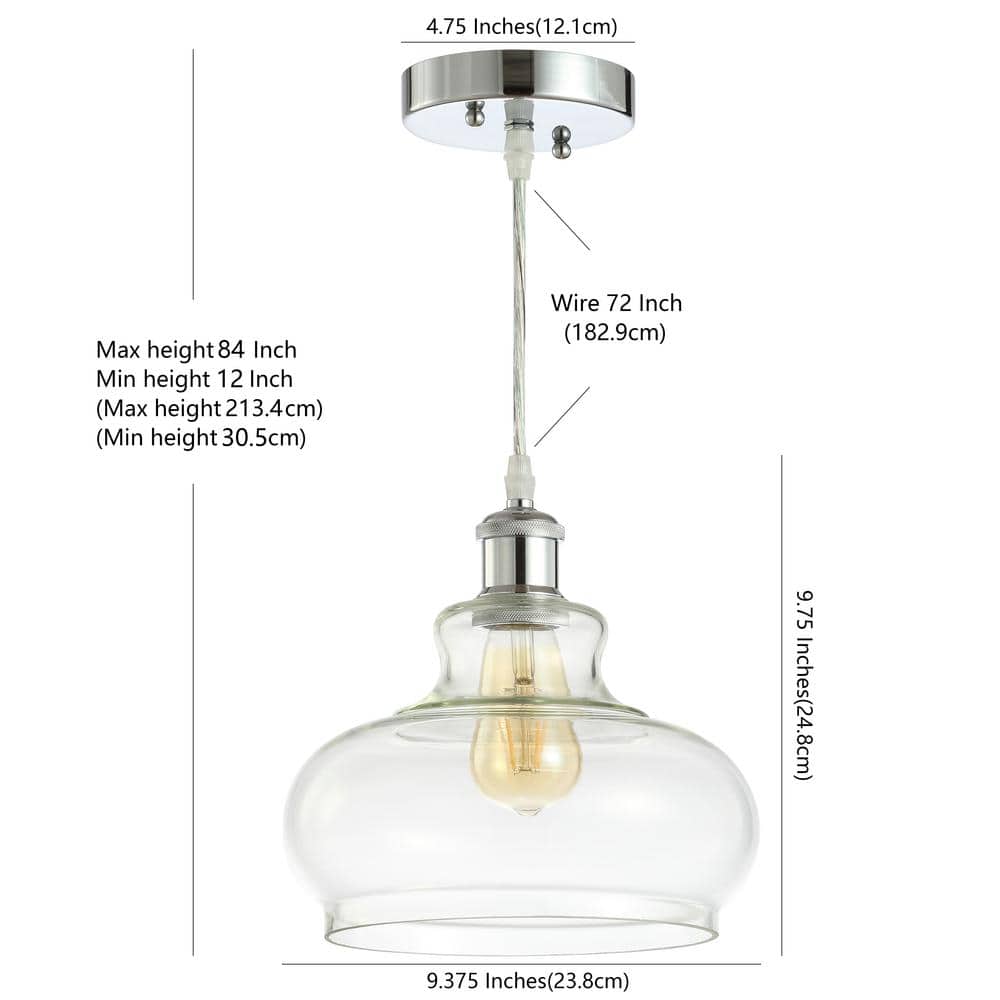 Adjustable Chrome Iron and Glass Bell Shade Pendant Light