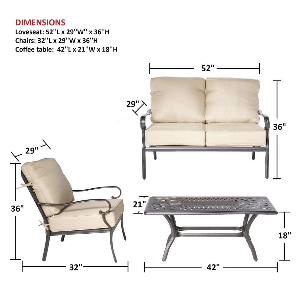 Newbury Beige Cushioned Cast Aluminum 4-Piece Patio Set