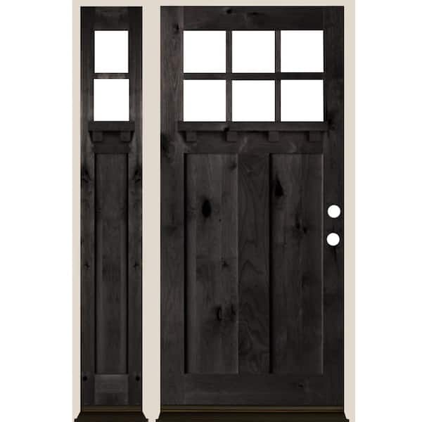 Krosswood Doors 50 in. x 80 in. 6-Lite Craftsman Left Hand Black Stain Hemlock Prehung Front Door Left Sidelite