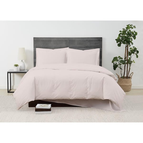 CANNON Solid Percale 3-Piece Blush Cotton King Duvet Cover Set