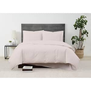 Solid Percale 3-Piece Blush Cotton Full/Queen Duvet Cover Set