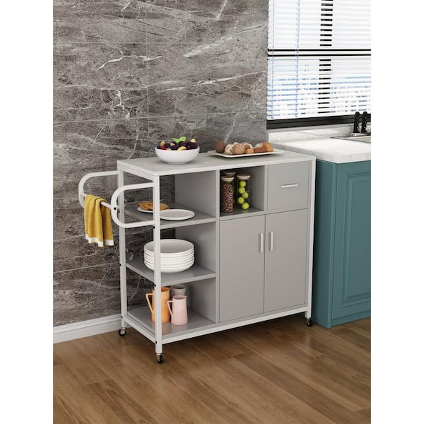 ANTFURN Grey Kitchen Cart with Drawers and Wheels and Shelf