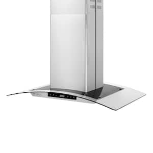 Deluxe 36 in. 400 CFM Ducted Glass Kitchen Island Range Hood in Stainless Steel with Glass Cover and Soft Controls
