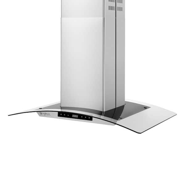 Deluxe 36 in. 400 CFM Ducted Glass Kitchen Island Range Hood in Stainless Steel with Glass Cover and Soft Controls