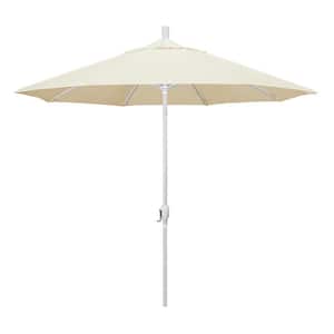 9 ft. White Aluminum Pole Market Aluminum Ribs Push Tilt Crank Lift Patio Umbrella in Canvas Sunbrella