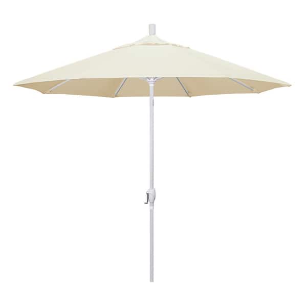 California Umbrella 9 ft. White Aluminum Pole Market Aluminum Ribs Push Tilt Crank Lift Patio Umbrella in Canvas Sunbrella