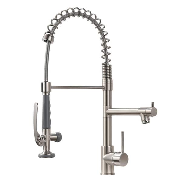 PERLIRIA INC Spring Single Handle Pull Down Sprayer Kitchen Faucet, Commercial Kitchen Sink Faucet in Brushed Nickel