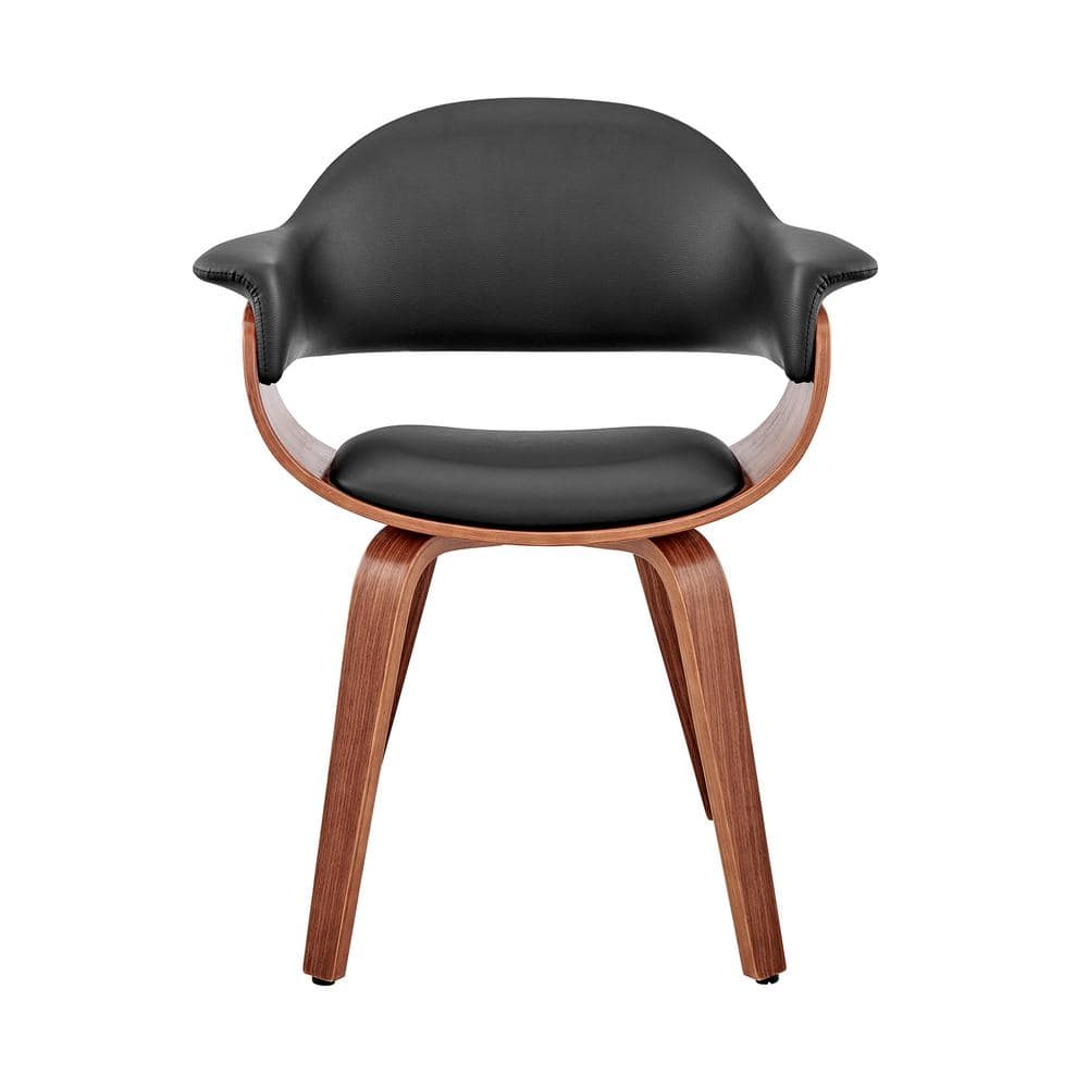 Adalyn Contemporary Black Faux Leather & Walnut Wood Arm Chair