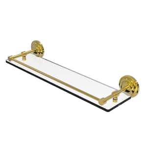 Que New 22 in. x 5 in. x 3 in. Tempered Glass Shelf with Gallery Rail in Unlacquered Brass