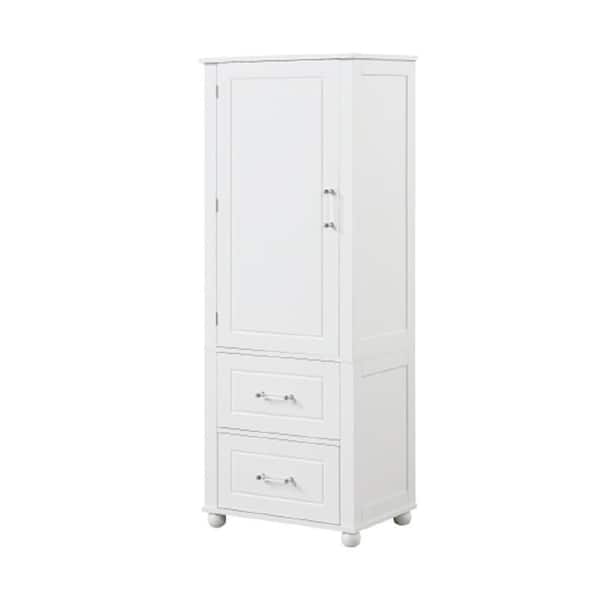 23 in. W x 15.9 in. D x 61.4 in. H White Tall Freestanding Bathroom Storage Linen Cabinet with 2-Drawers and Shelves