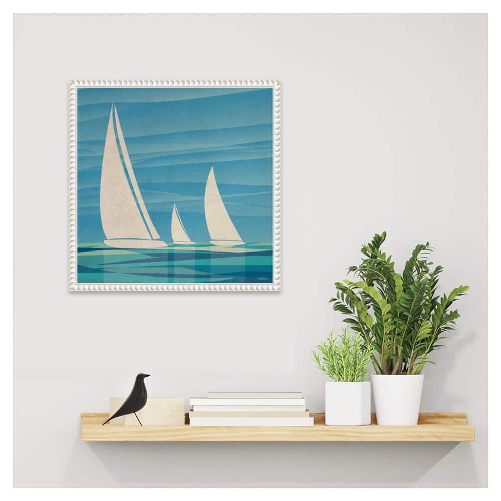 Teal Nautical Sailboat Canvas Print with Beaded Frame