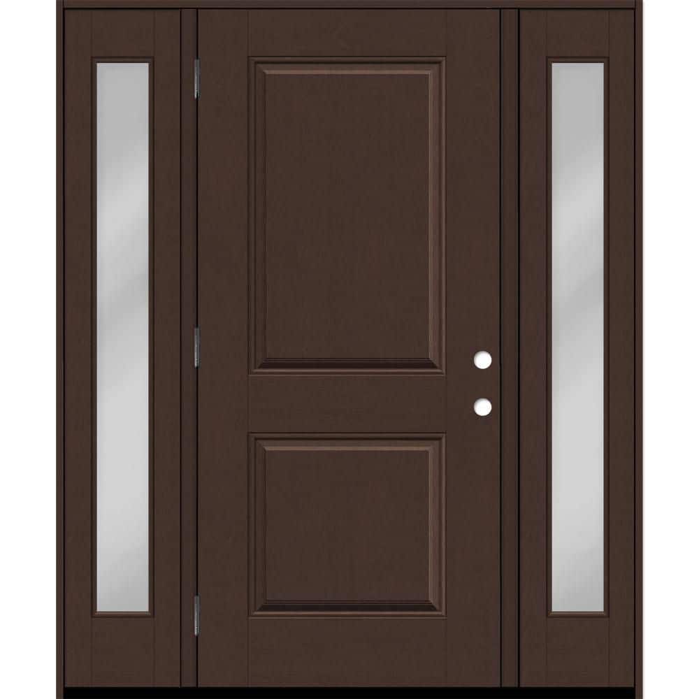 Regency 68 in. x 80 in. 2P Squaretop RHOS Chestnut Stain Mahogany Fiberglass Prehung Front Door w/Clear 14in. SLs 6-9/16 price history on PriceWatchPro