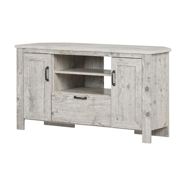South Shore Lionel 48 in. Seaside Pine Particle Board Corner TV Stand Fits TVs Up to 48 in. with Storage Doors