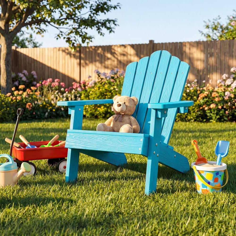 Turquoise Plastic Kids Adirondack Chair, All-weather Outdoor Chair for Kids with Tilted High Backrest price history on PriceWatchPro