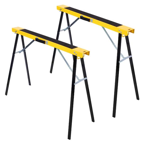 Ami 2-Pack Folding Steel Sawhorse, Heavy Duty Portable Work Horse Yellow/Black