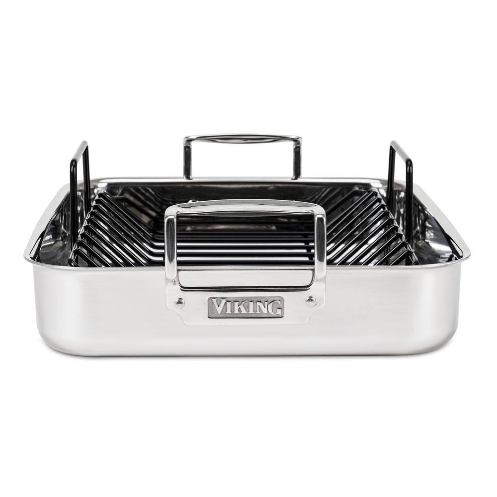 Silver Steel Nonstick Roasting Pan with Rack and Handles