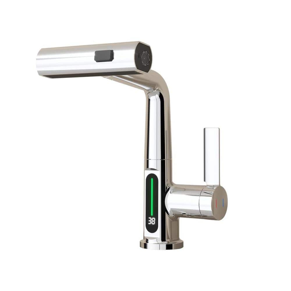 Pull-Out LED Temperature Digital Display Single Handle Single Hole Bathroom