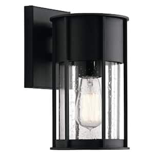 Camillo 11 in. 1-Light Textured Black Outdoor Hardwired Wall Lantern Sconce with No Bulbs Included (1-Pack)