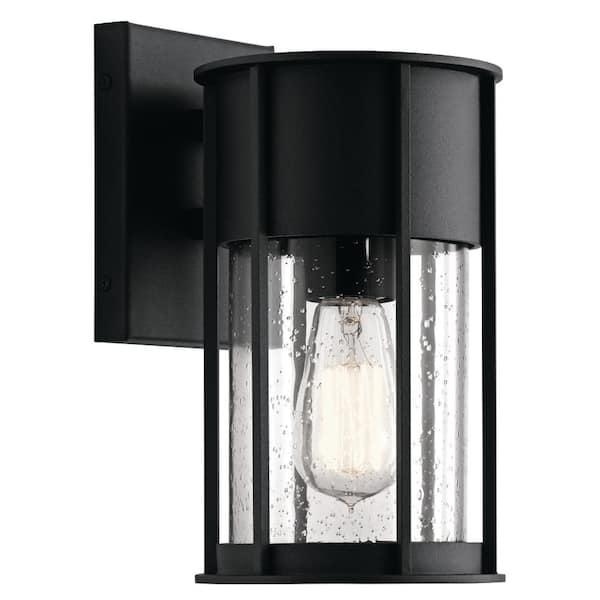 KICHLER Camillo 11 in. 1-Light Textured Black Outdoor Hardwired Wall Lantern Sconce with No Bulbs Included (1-Pack)