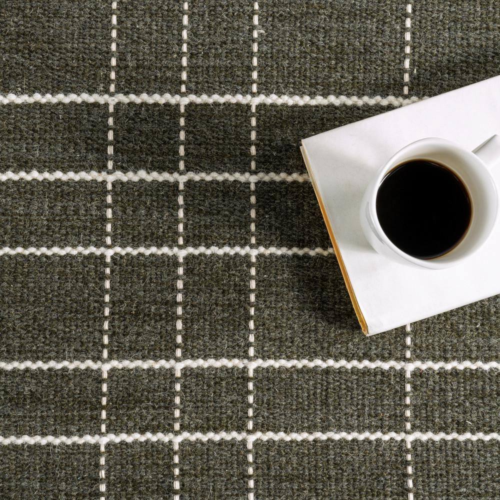Charlie Green and White Plaid Wool and Cotton 4' x 6' Area Rug