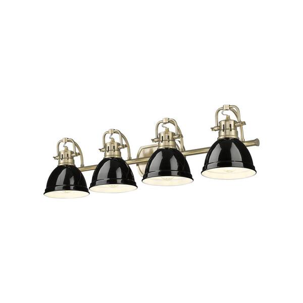 Golden Lighting - Duncan 8.25 in. 4-Light Aged Brass Vanity Light with Black Shade