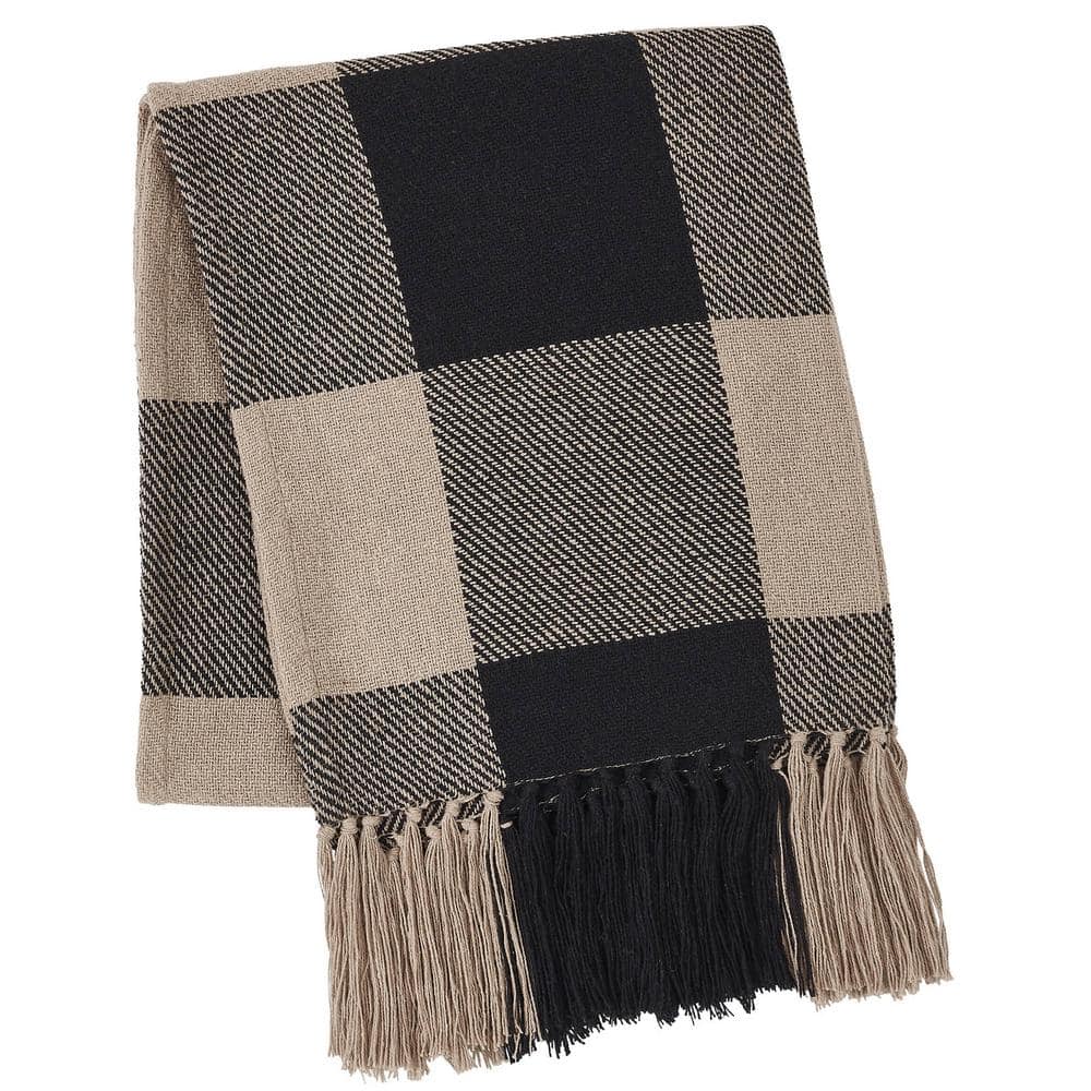 Black and Beige Checkered Cotton Throw Blanket 50x60