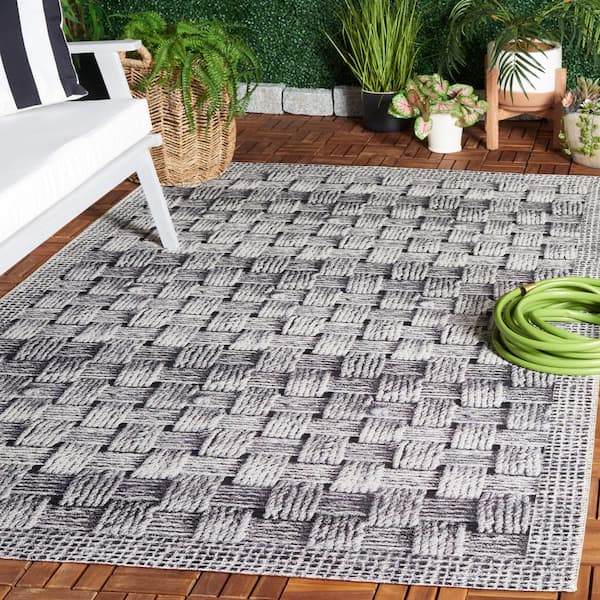 Barbados Black/Ivory 7 ft. x 7 ft. Border Woven Square Indoor/Outdoor Area Rug