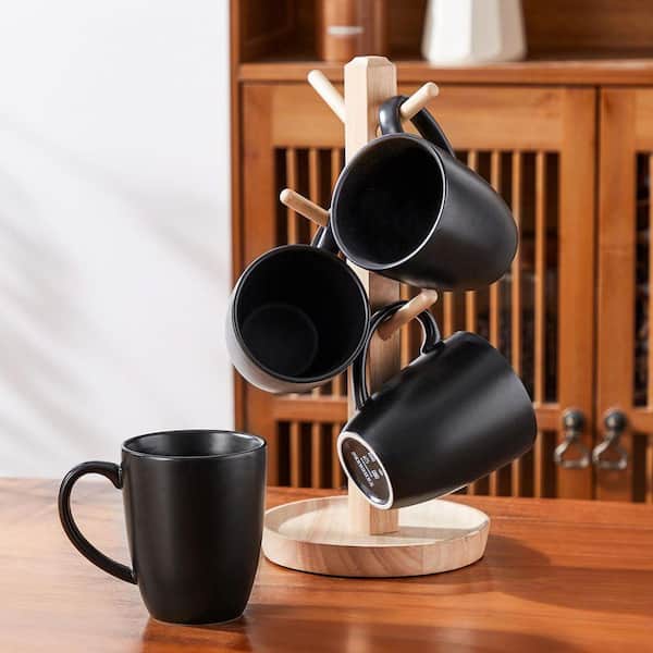vancasso 12 oz. Matte Black Stoneware Mug (Set of 4) Coffee and Tea Cups  with Handle Coffee Mugs-Microwave and Dishwasher Safe VC-PLA-BK-4XBZ