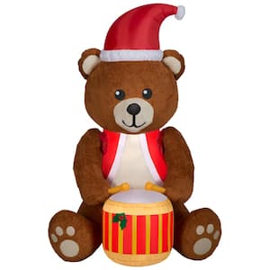 72.05 in. H x 45.28 in. W x 47.24 in. L Christmas Inflatable Animated Airblown-Mixed Media-Drumming Fuzzy Teddy Bear