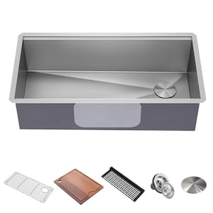 Kore 16 Gauge Stainless Steel 36 in. Single Bowl Undermount Workstation Kitchen Sink with Accessories