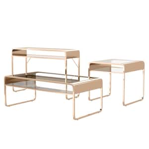 Mindry 48 in. Gold Plating Rectangle Glass Top 3-Piece Coffee Table Set